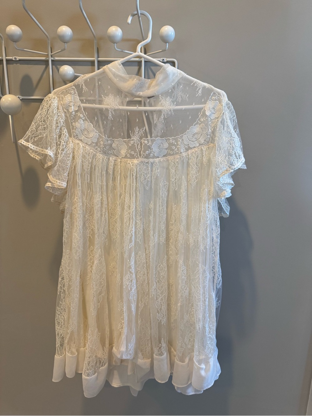 Free People Sheer Lace Flutter Sleeve Blouse - Cream